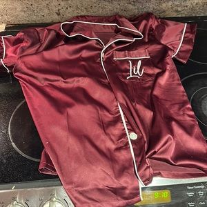 Sorority Little maroon button up pajama shirt & top set